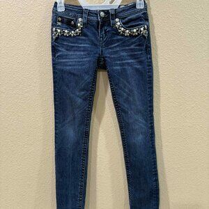 Embellished Dark Blue Skinny Jeans - Women